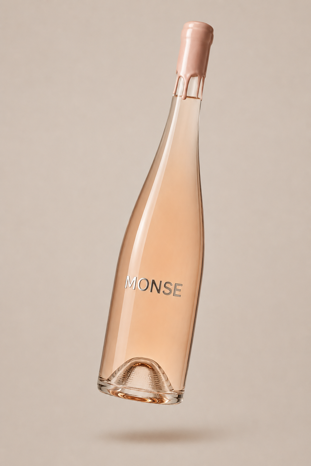 MONSE Rosé bottle floating on a soft studio background